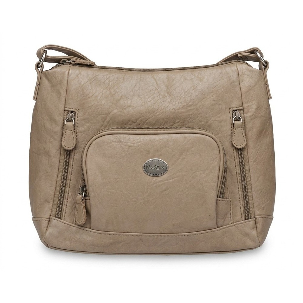 Multi-Sac Purse Shoulder Bag, Tan Pebbled Faux Leather, Zip Close, 10" x 9" - Picture 2 of 9